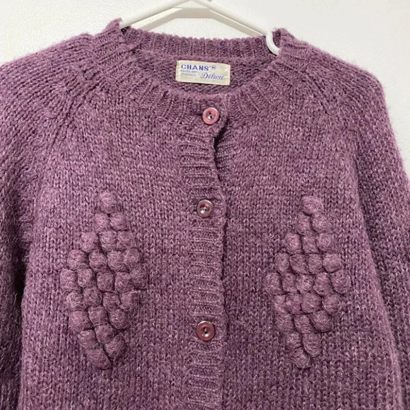 Vintage - 1980 / 1990 Plum Coloured Wool Blend Embroidered Cardigan - Picture 3 of 6